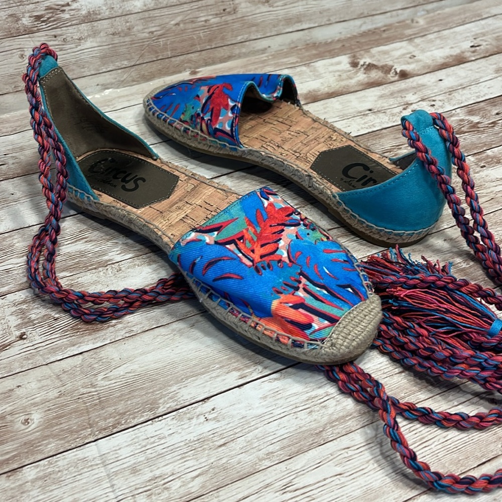 Circus by Sam Edelman Lenora Size 8.5 Espadrille Sandal Tie Up Blue Turquoise
